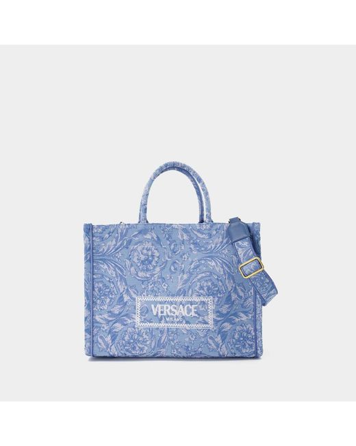 Versace Blue Large Jacquard Shopper Bag