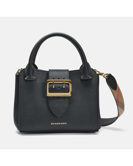 Burberry Small Buckle Tote Bag In Black Grained Calfskin
