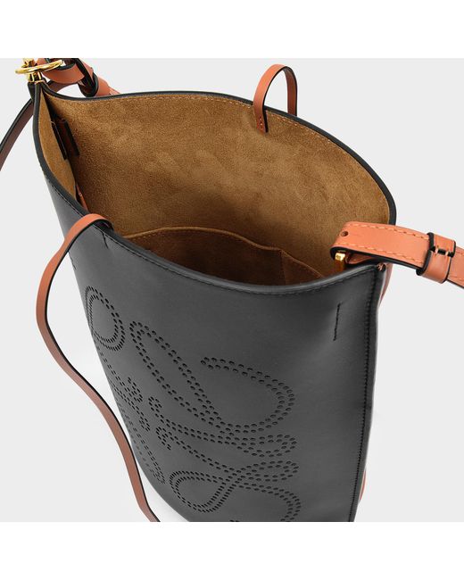 Loewe Gate Bucket Anagram Bag In Black And Tan Leather Lyst