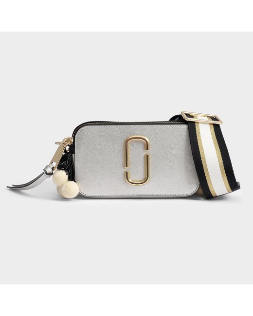 Marc Jacobs Multicolor Beads And Poms Snapshot Camera Bag In Platinum Multi Split Cow Leather