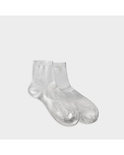Maria La Rosa Gray Metallic Socks In Silver Silk And Polyamide