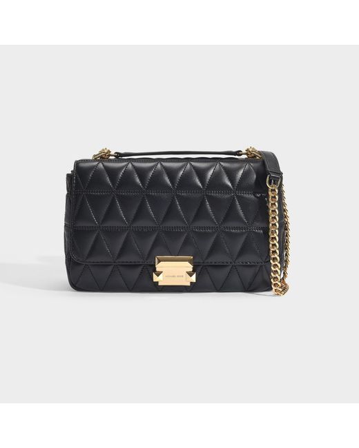 MICHAEL Michael Kors Sloan Large Chain Shoulder Bag In Black Pyramid Quilted Lambskin