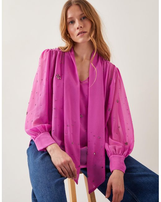 Monsoon Pink Candice Pussybow Blouse