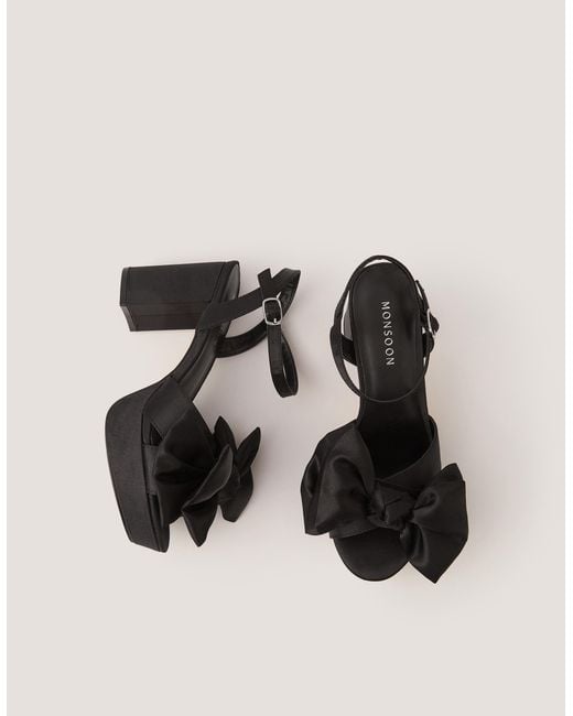 Monsoon Grace Bow Satin Platform Heels Black