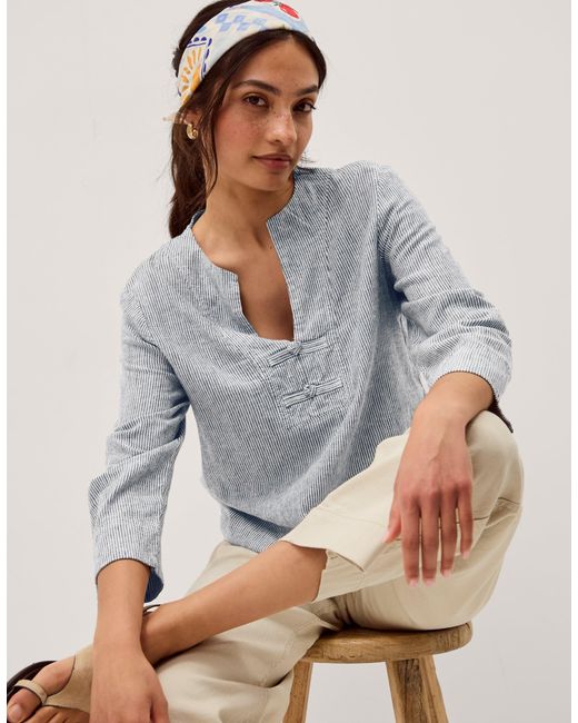 Monsoon Gray Alexis Stripe Linen-blend Top Blue