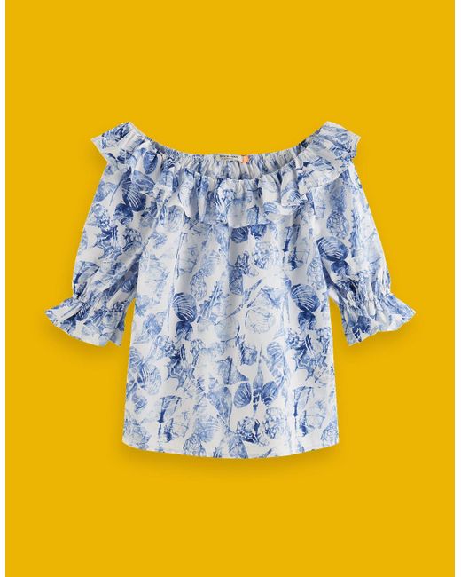 Monsoon Yellow Scotch And Soda Off-shoulder Top Blue