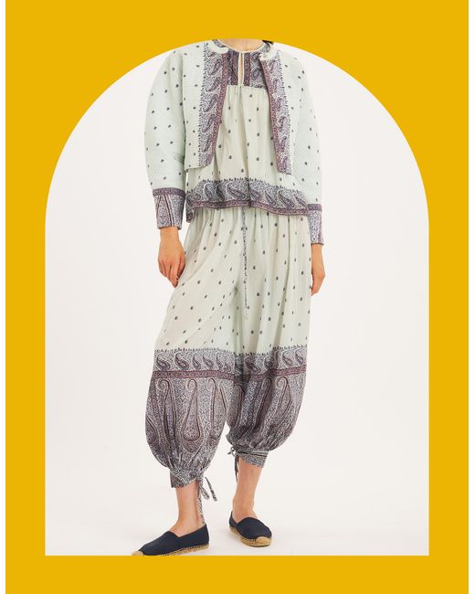 Monsoon White Antik Batik Johri Paisley Sarouel Trousers Blue