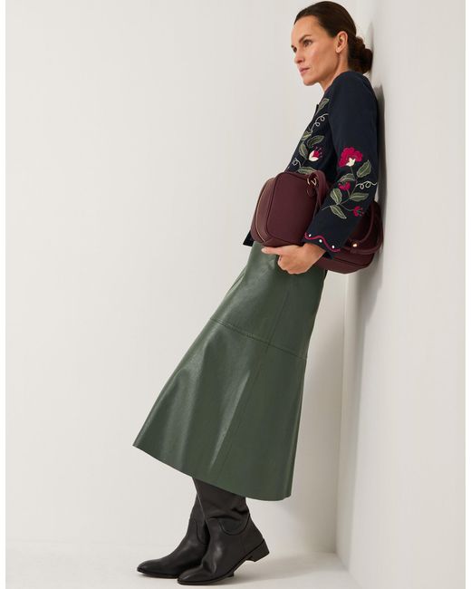 Monsoon Pippa Faux Leather Midi Skirt Green