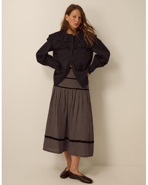 Monsoon Elise Check Print Midi Skirt Black