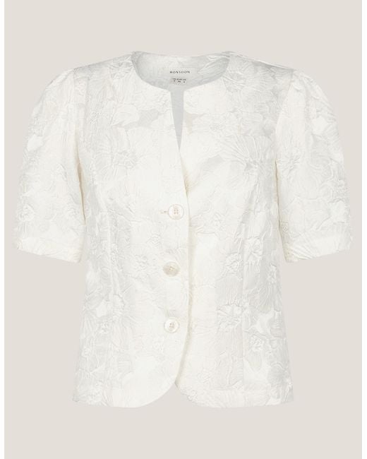 Monsoon Natural Eliza Short Sleeve Jacquard Top Ivory
