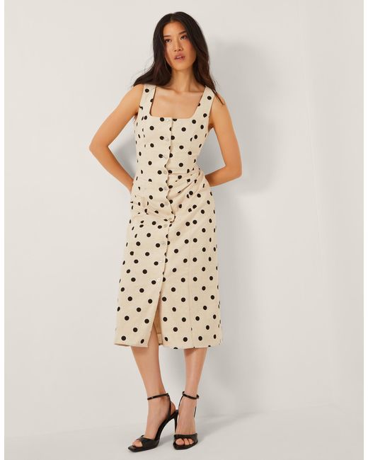 Monsoon Natural Isabel Polka Dot Midi Dress Ivory