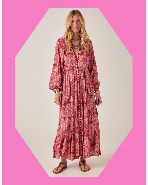 Monsoon Pink Maison Hotel Tina Paisley Maxi Dress Red