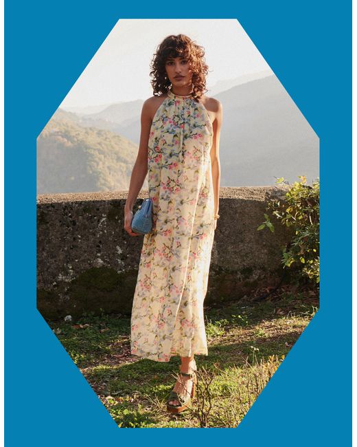 Monsoon Blue Petite Mendigote Riyu Floral Midi Dress Multi