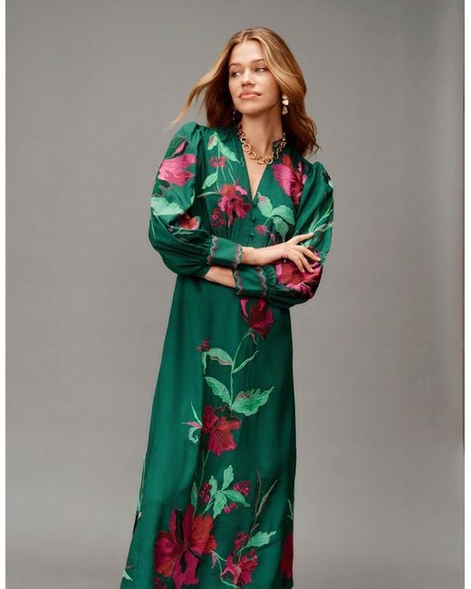 Monsoon Lyra Embroidered Midi Dress Green