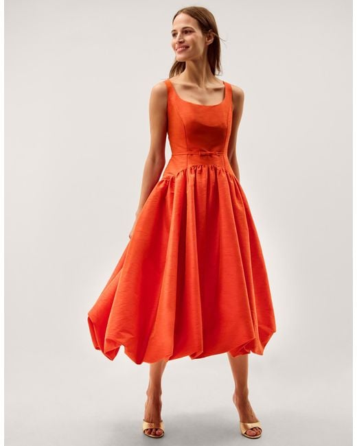 Monsoon Red Mila Fit And Flare Midi Dress Orange