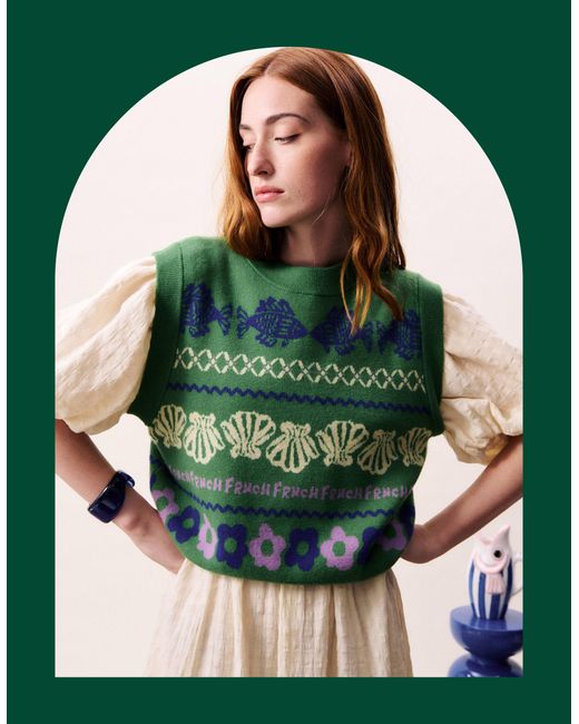 Monsoon Frnch Johan Fish Knit Vest Green