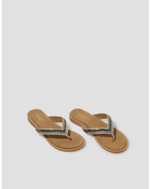 Monsoon Sia Beaded Leather Flip Flop Sandals Blue
