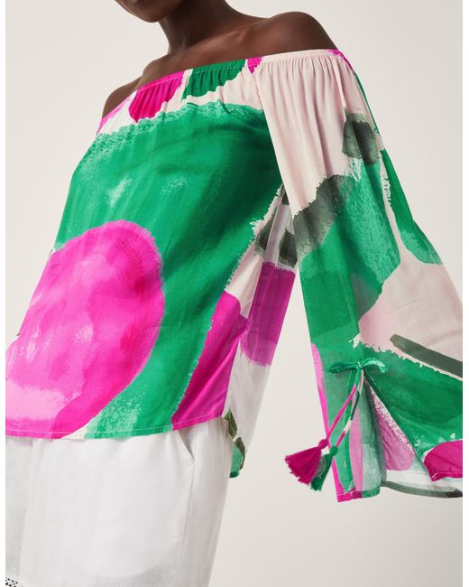 Monsoon Miley Colour Block Bardot Top Green