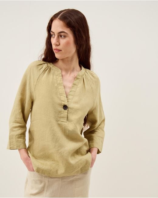 Monsoon Natural Gianna Linen Top Green