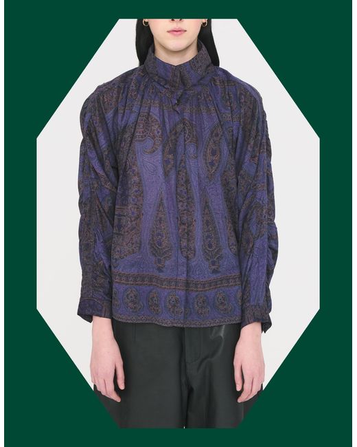 Monsoon Antik Batik Tamari High Neck Paisley Blouse Blue