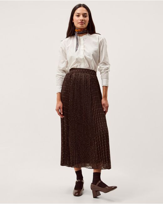 Monsoon Demi Polka Dot Pleated Midi Skirt Brown