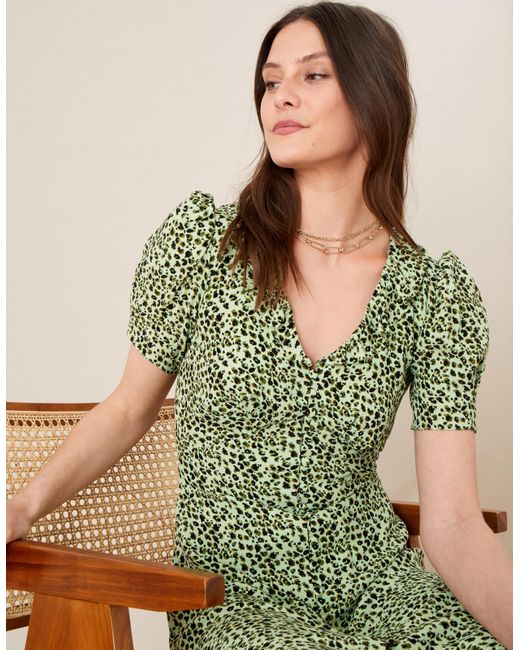 Monsoon Frill Collar Animal Print Dress Green | Lyst UK