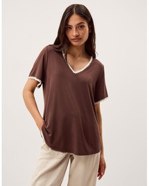 Monsoon Brown Tilly Contrast Stitch T-Shirt
