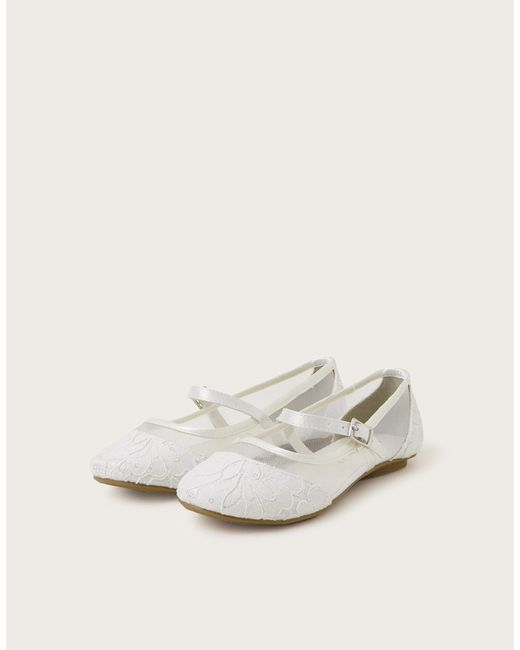 Monsoon Natural Communion Lace Ballerina Flats White