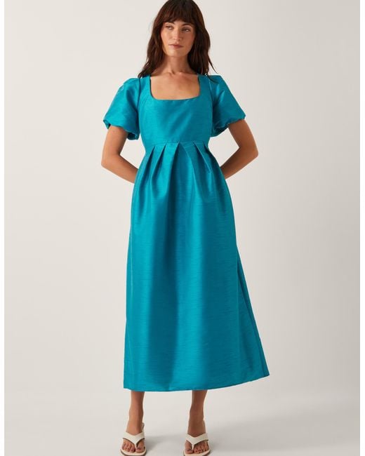 Monsoon Blue Sandra Puff Sleeve Midi Dress