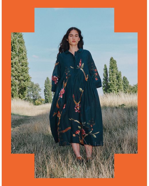 Monsoon Blue East Aphira Floral Pleated Shirt Dress Teal