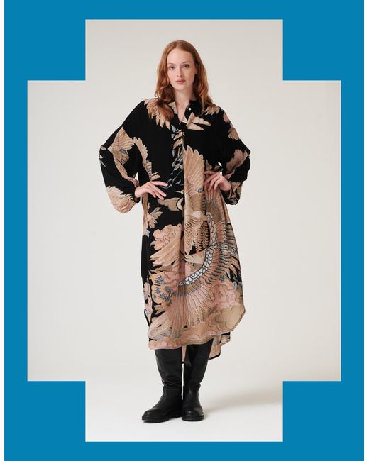 Monsoon Blue One Hundred Stars Darcy Crane Print Tunic Dress Black