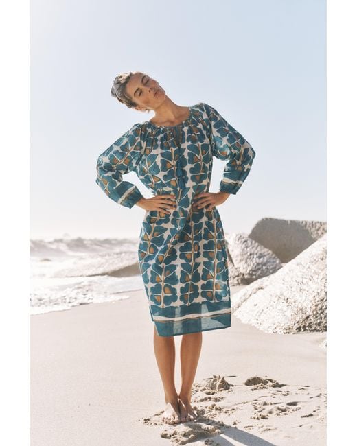 Monsoon Blue Leila Print Midi Beach Dress Teal