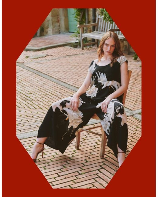 Monsoon White One Hundred Stars Stork Print Wide Leg Jumpsuit