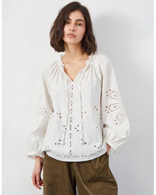 Monsoon White East Aliona Broderie Blouson Blouse Ivory