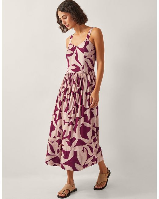 Monsoon Pink Annie Print Midi Dress Red