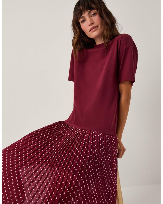 Monsoon Senya Jersey Polka Dot Midi Dress Red