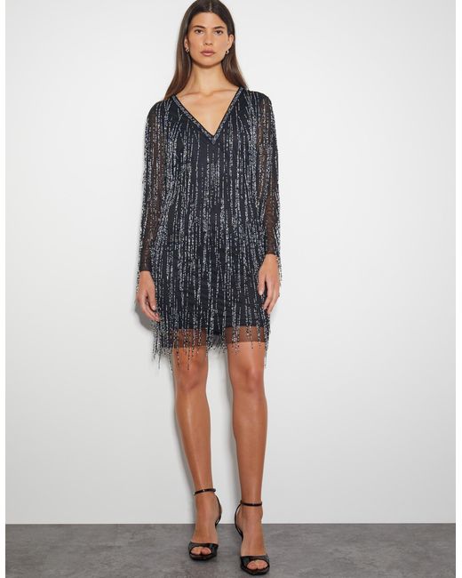 Monsoon Blue Sylvia Embellished Fringe Dress Black