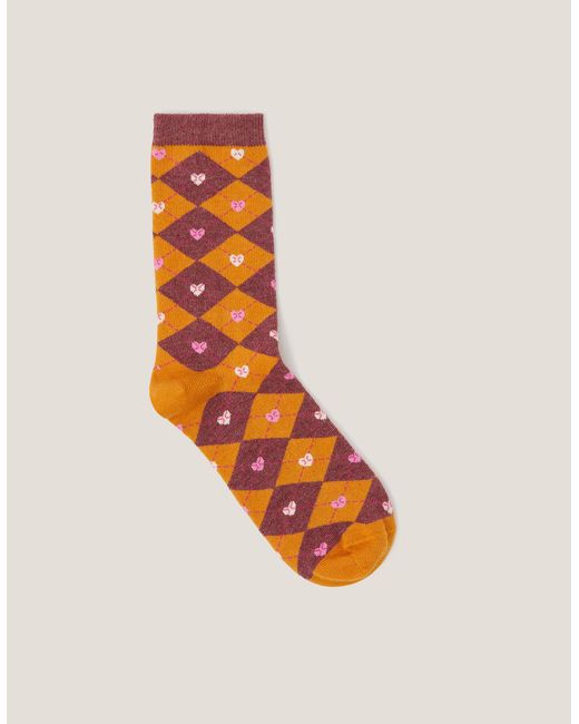 Monsoon Argyle Heart Socks Orange