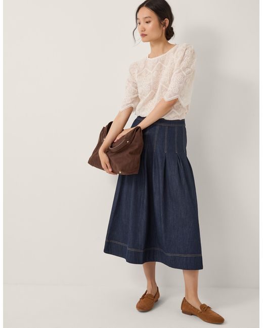 Monsoon Blue Darcie Pleated Denim Midi Skirt