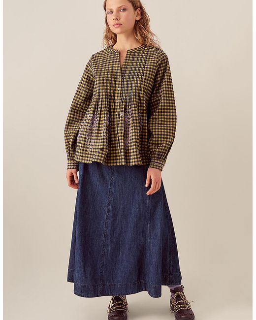 Monsoon Blue East Dilly Gingham Cotton Blouse Multi