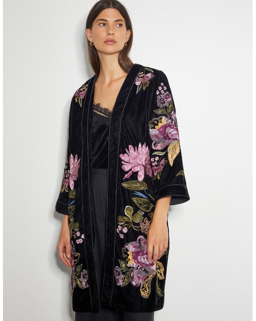 Monsoon Blue Freya Velvet Embroidered Kimono Black