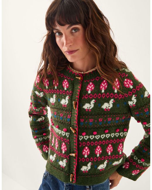 Monsoon X Sarah Corbett-winder Duck Fair Isle Cardigan Green