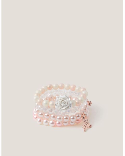 Monsoon Pink 4-pack Pearly Bead Charm Bracelets