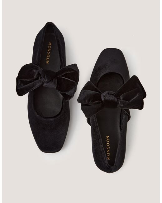Monsoon Jolie Velvet Mary Jane Ballet Flats Black