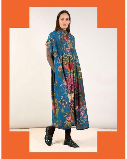 Monsoon Blue One Hundred Stars Primula Print Pleat Dress Teal
