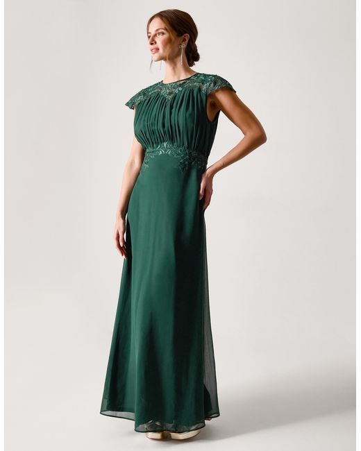 Monsoon Women's Dark Green Floral Lace Elegant Elodie Chiffon Bridesmaid Dress, Size: 24