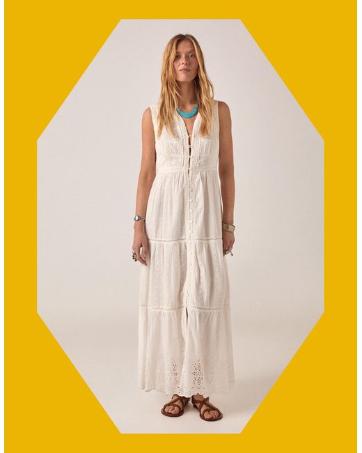 Monsoon Maison Hotel Gino Broderie Lace Maxi Dress White