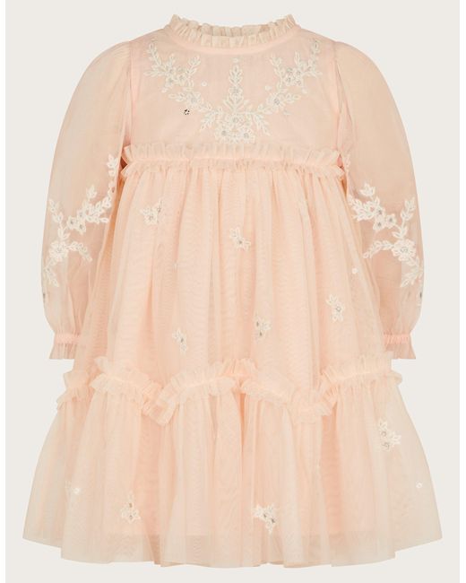 Monsoon Natural Baby Elena Embroidered Tulle Dress Pink