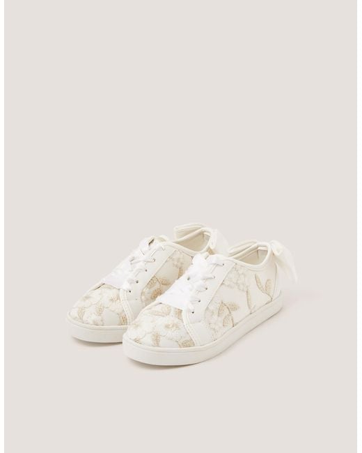 Monsoon Natural Floral Embroidered Trainers Ivory