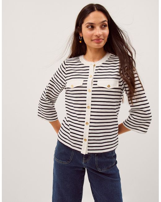Monsoon White Shania Stripe Jersey Buttondown Top Ivory